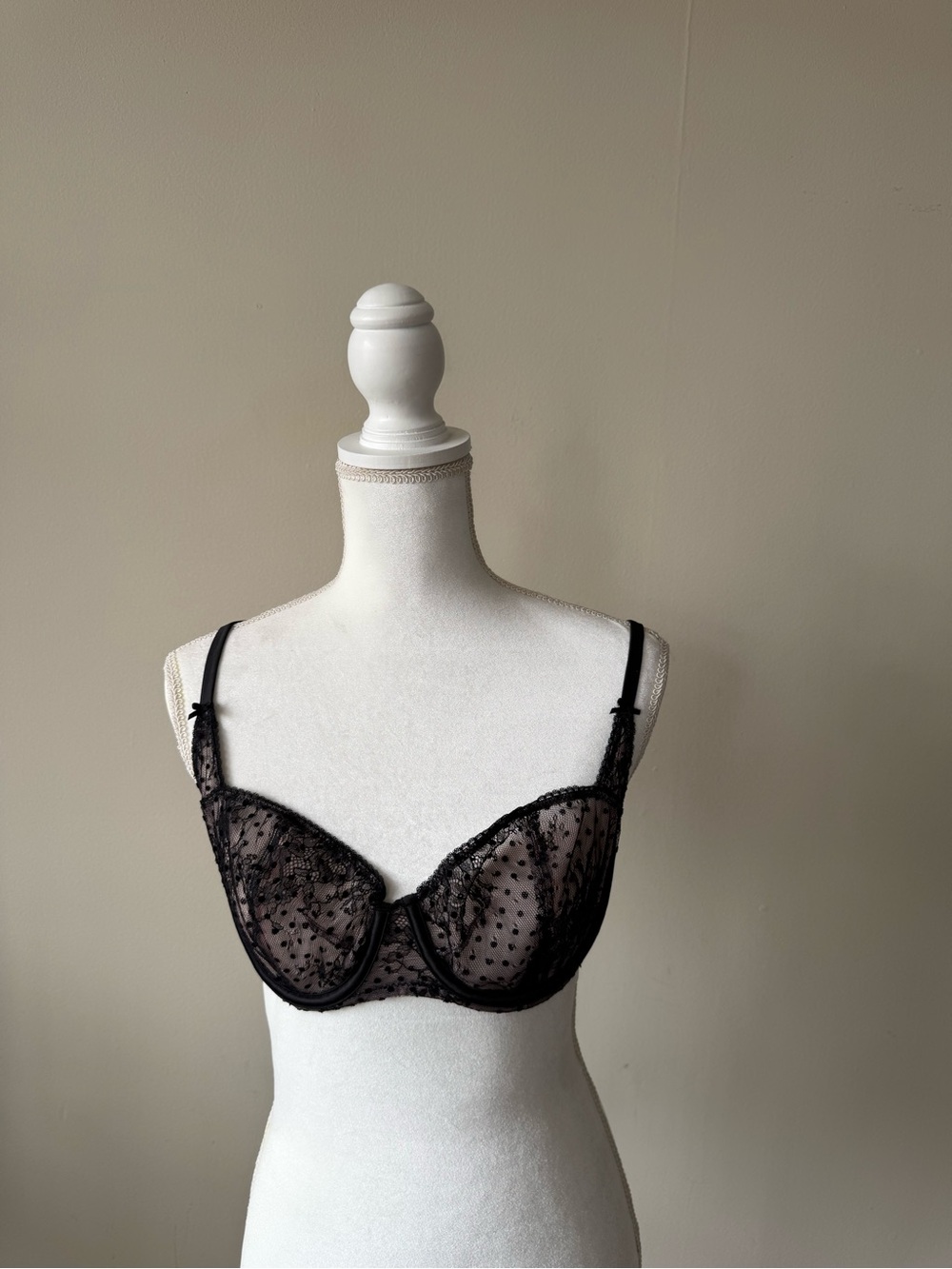 Victoria's Secret Black Sheer Polka Dot Underwire Bra
